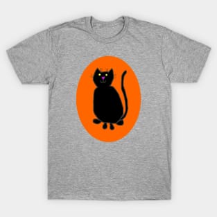 Black Cat on Pumpkin Orange Oval T-Shirt